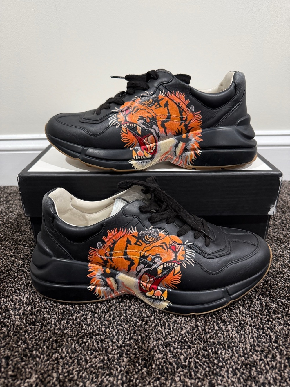 Gucci Rhyton 2020 Tiger Black Leather Low Top Sneakers